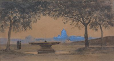 Artista della fine del XIX secolo, La fontana della palla di cannone davanti a Villa Medici sul P...