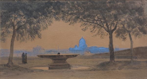 La Fontana della palla di cannone davanti a Villa Medici sul Pincio
