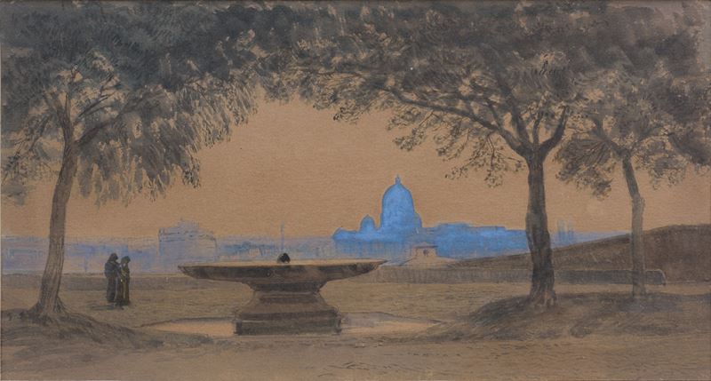 Artista della fine del XIX secolo, La fontana della palla di cannone davanti a Villa Medici sul P...