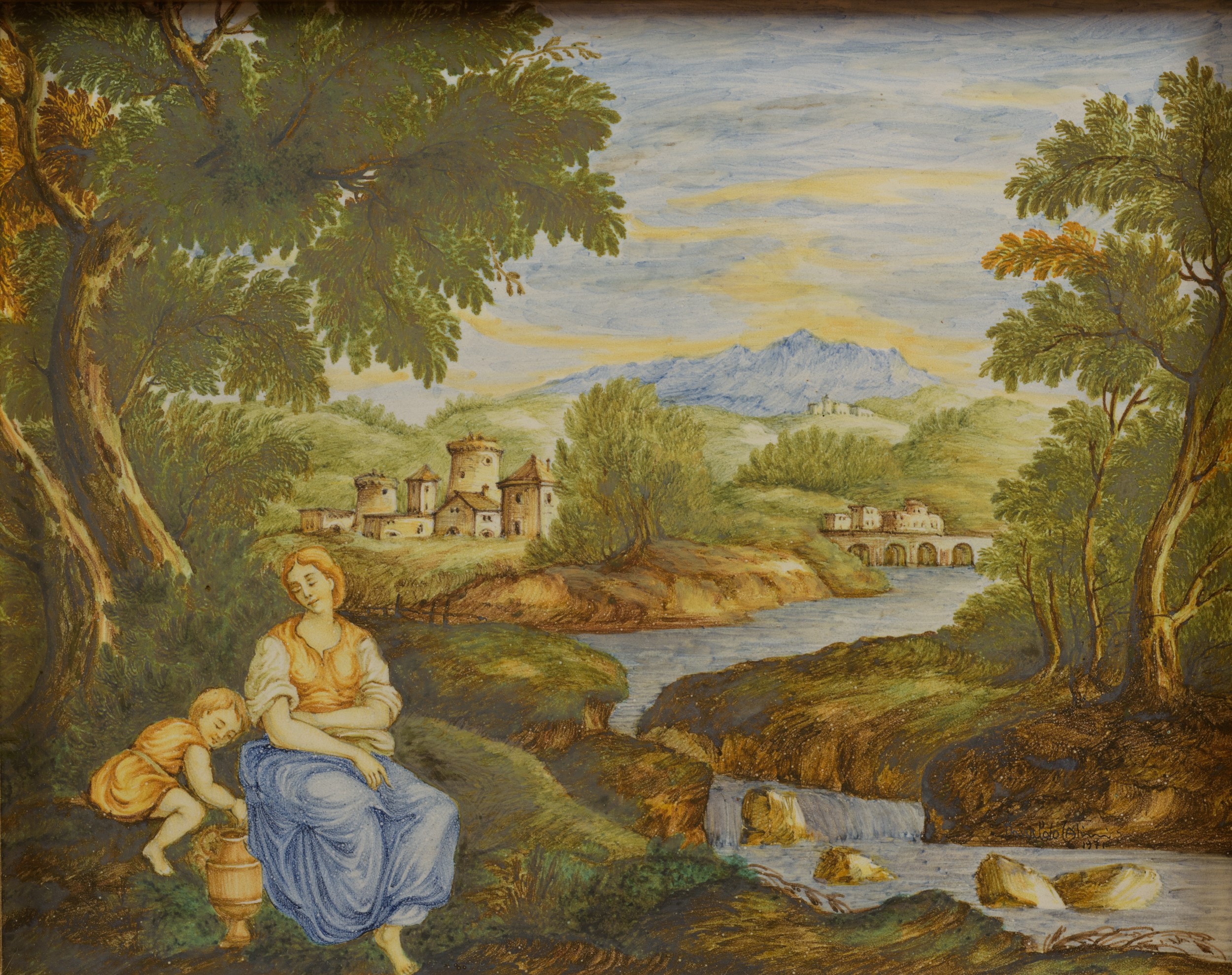 Rinaldo Catini, Coppia di dipinti su ceramica raffiguranti paesaggi