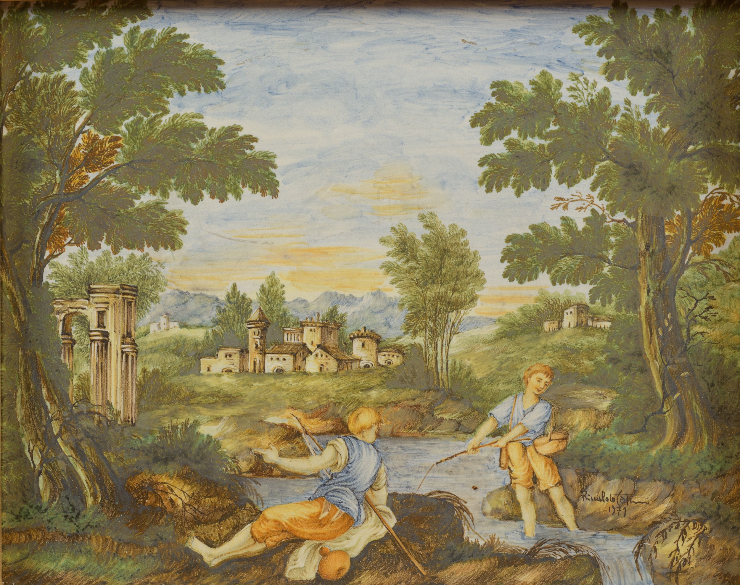 Rinaldo Catini, Coppia di dipinti su ceramica raffiguranti paesaggi