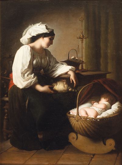 Maternità, olio su tela