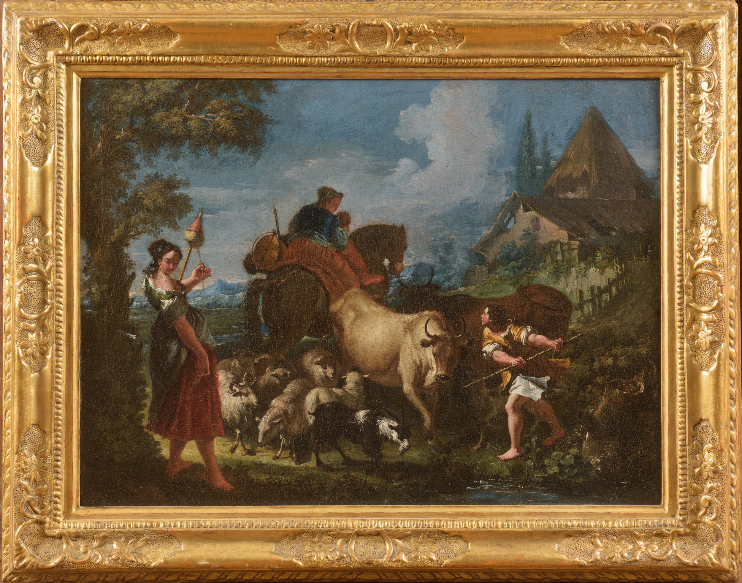 Francesco Salvator Fontebasso - Paesaggio pastorale con armenti, olio su tela