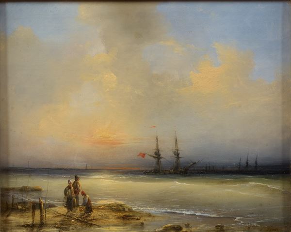 Philippe  TANNEUR - Veduta marina con personaggi
