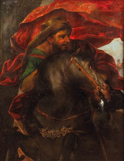 Scuola francese del XVII secolo, Guerriero a cavallo, olio su tela