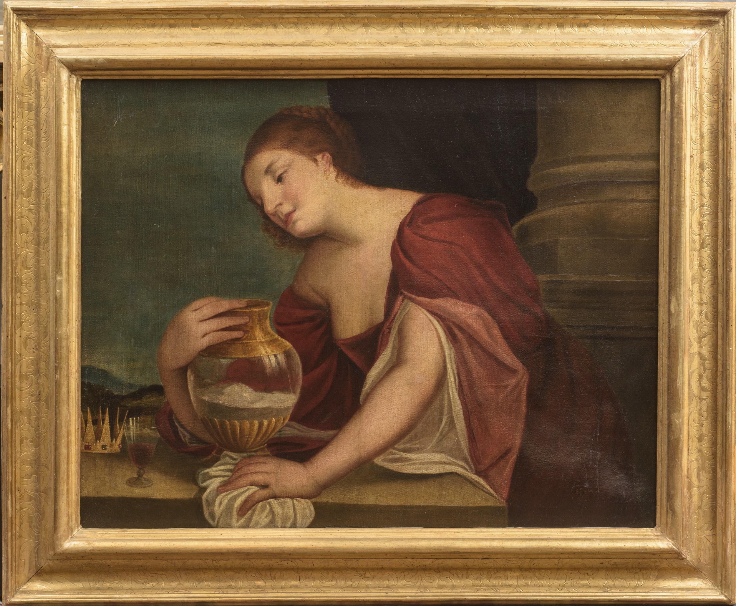 Alessandro Varotari il Padovanino - Artemisia si appresta ad assumere le ceneri di Mausolo, olio ...