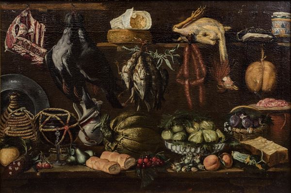 Jacopo Chimenti Jacopo da Empoli - Natura morta con selvaggina, carni, salumi, ortaggi, frutta e vasellame
