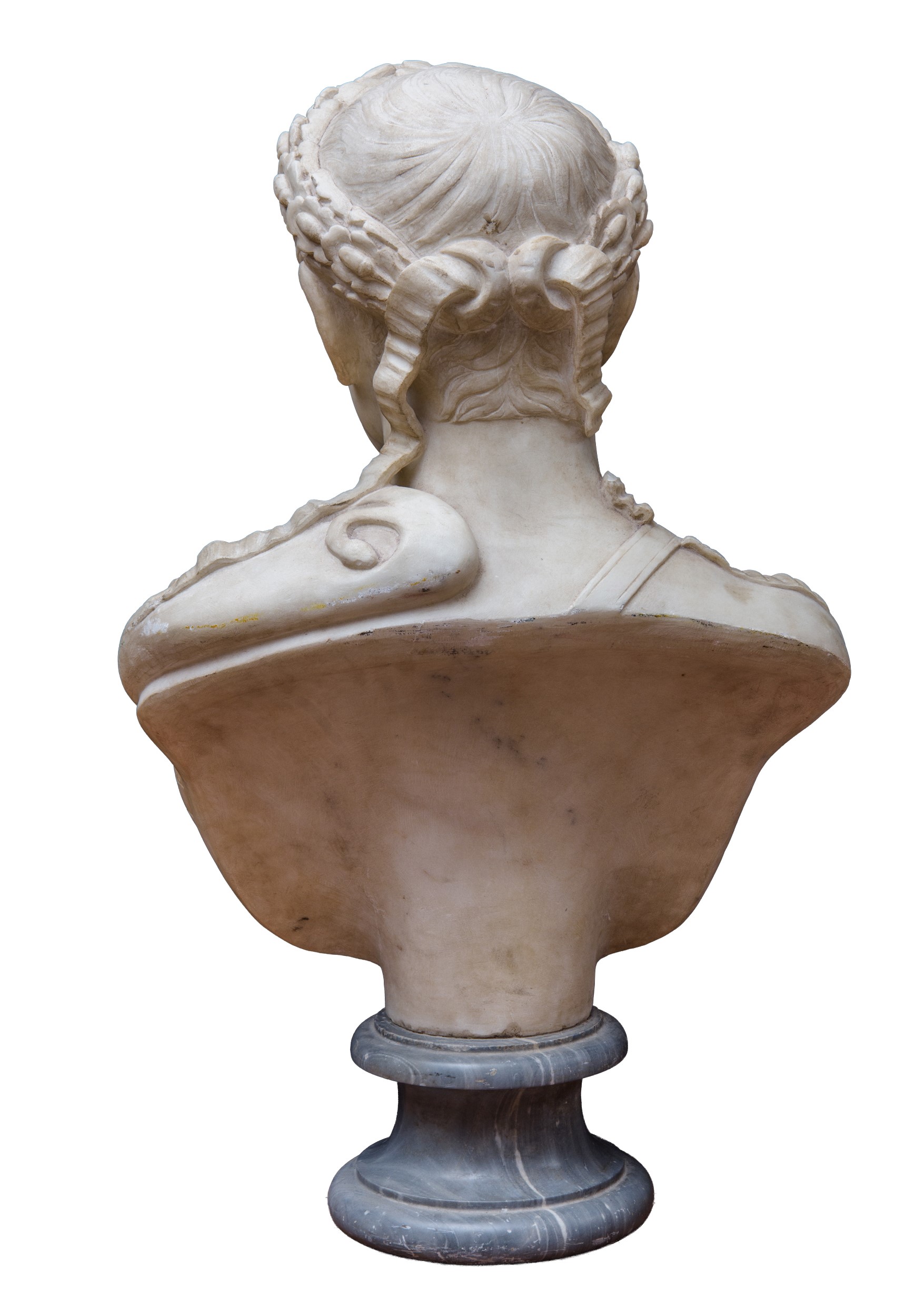 Grande busto di Traiano, marmo bianco statuario su base in bardiglio, seconda metà XIX secolo