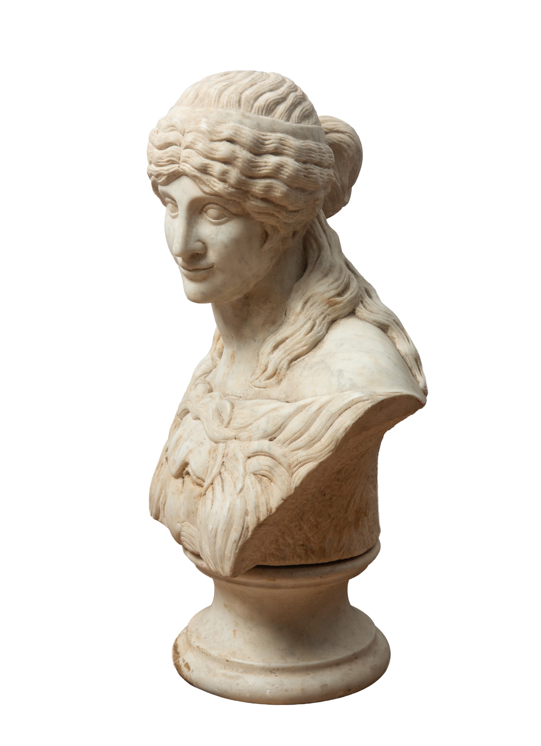 Bustino in marmo bianco con figura femminile, Italia, inizio XX secolo