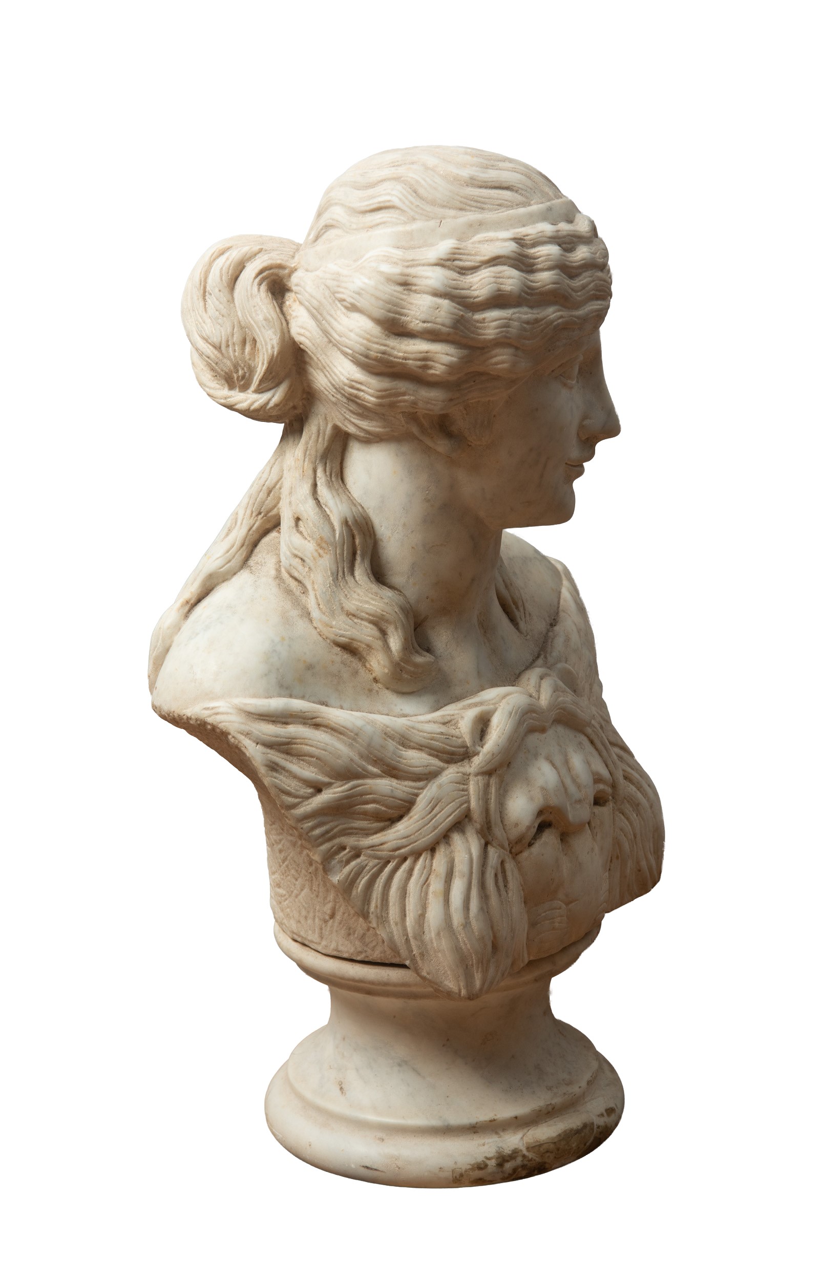 Bustino in marmo bianco con figura femminile, Italia, inizio XX secolo