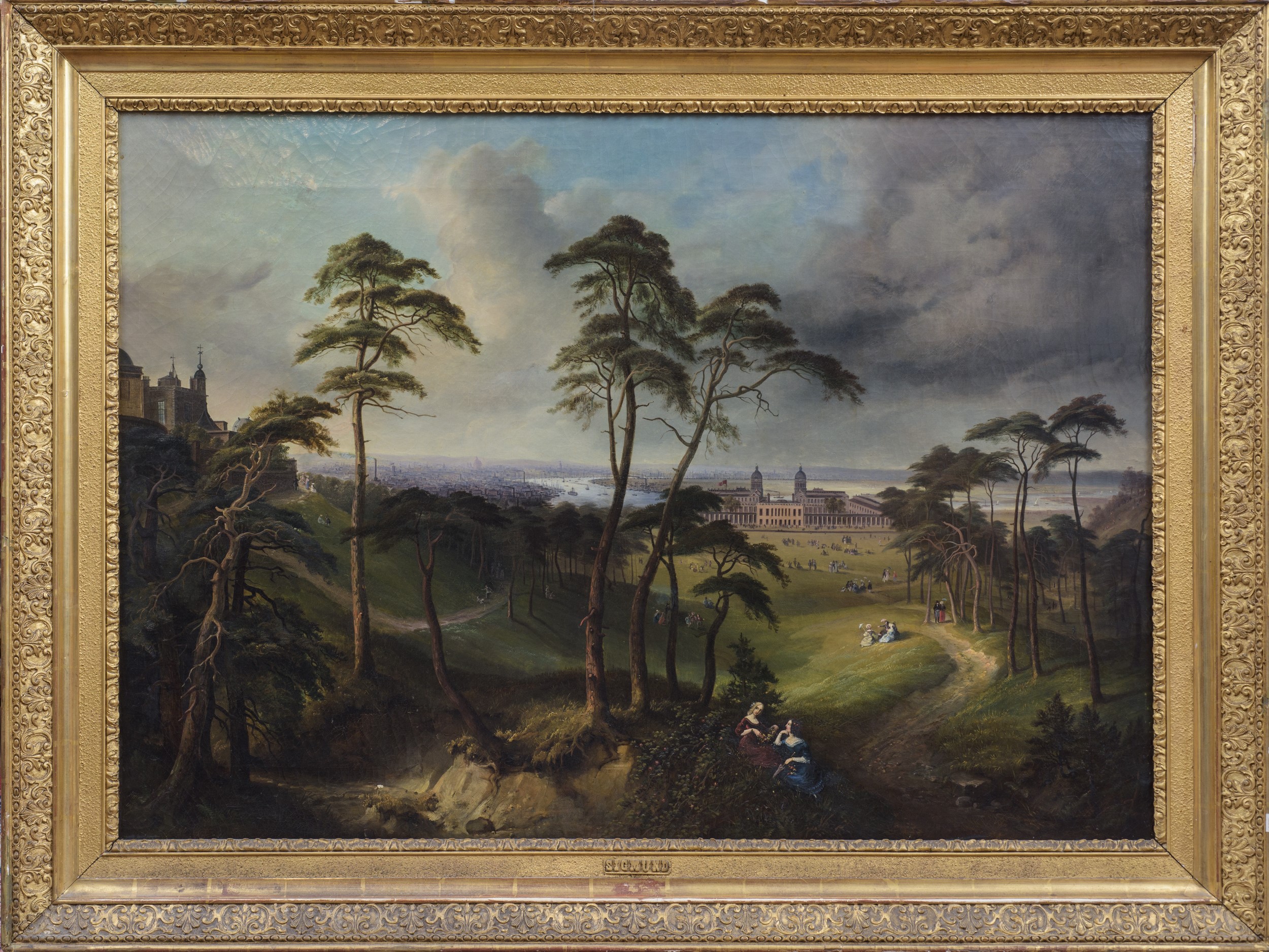 Pittore inglese, Veduta di Londra da Greenwich Hill, olio su tela