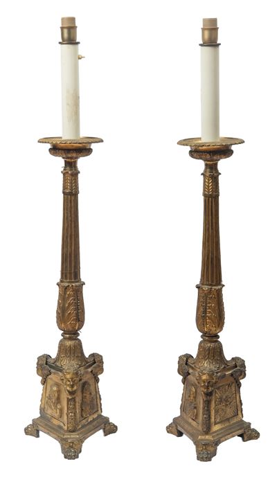 Coppia di candelieri, metallo dorato, Roma, prima metà XVIII secolo