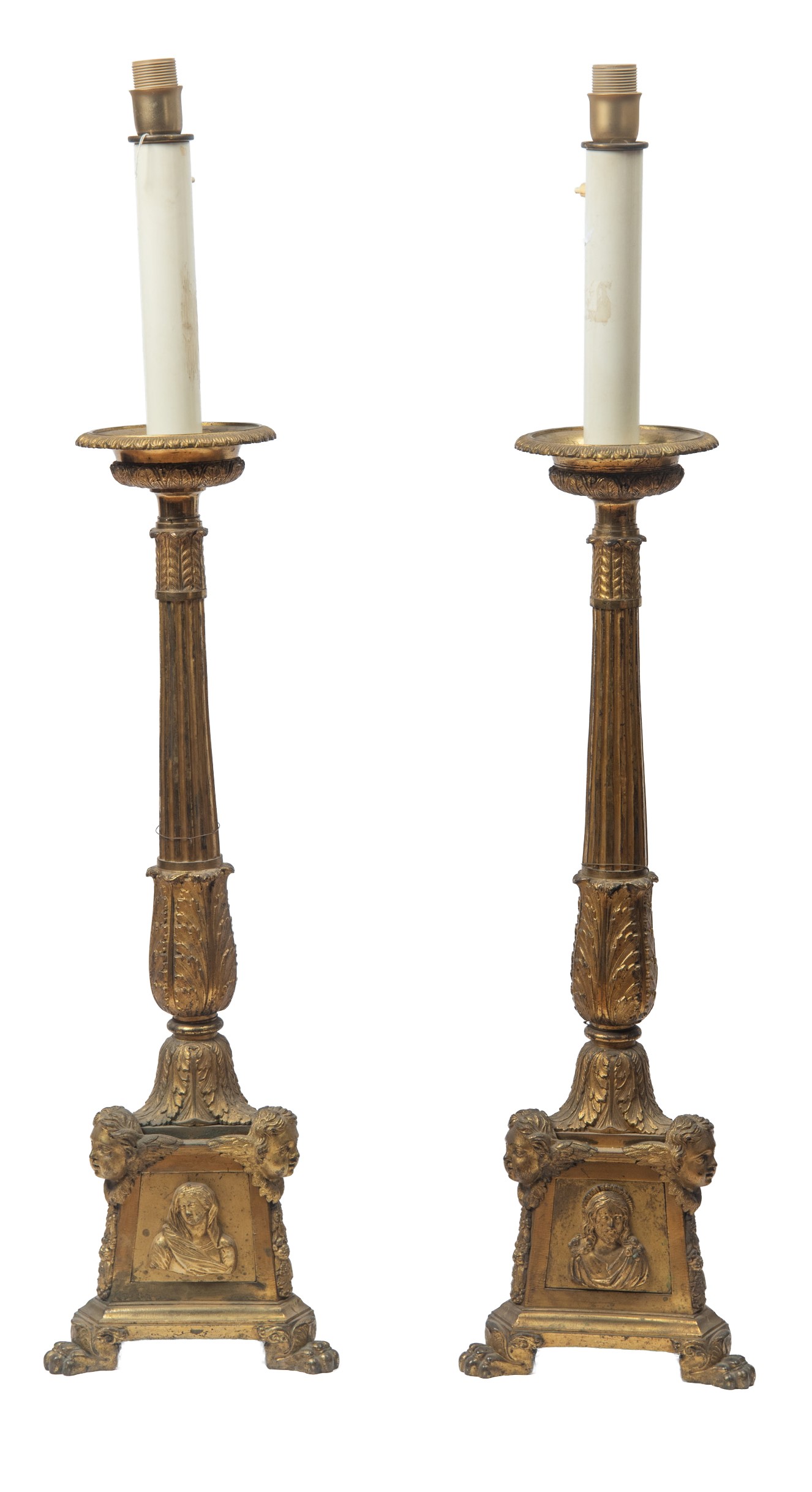 Coppia di candelieri, metallo dorato, Roma, prima metà XVIII secolo