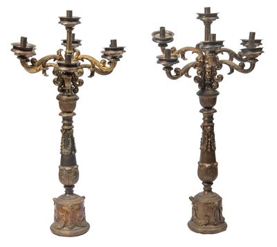 Italia, Coppia di candelabri a sette luci, bronzo, prima metà XIX secolo