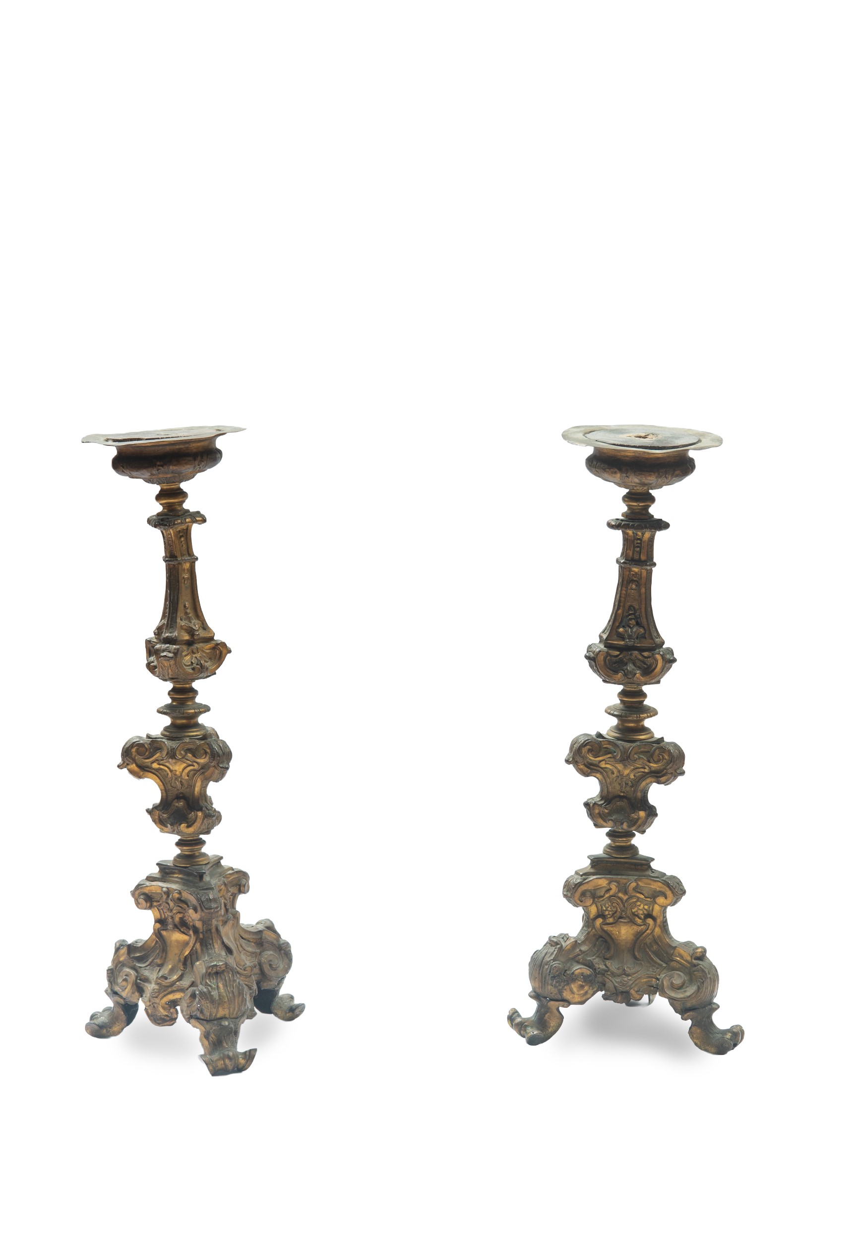 Coppia di candelabri, bronzo dorato, Roma, prima metà XVIII secolo