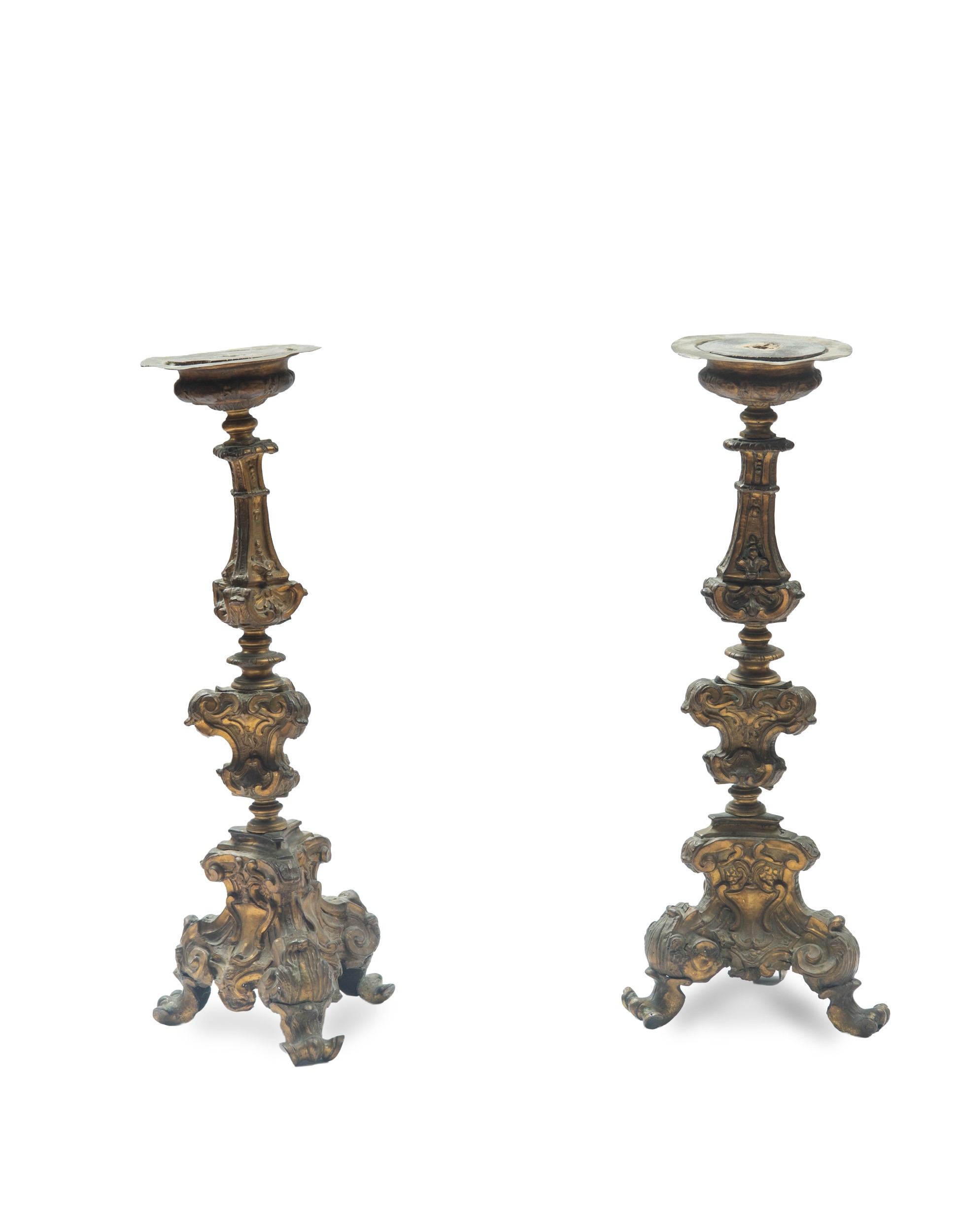 Coppia di candelabri, bronzo dorato, Roma, prima metà XVIII secolo