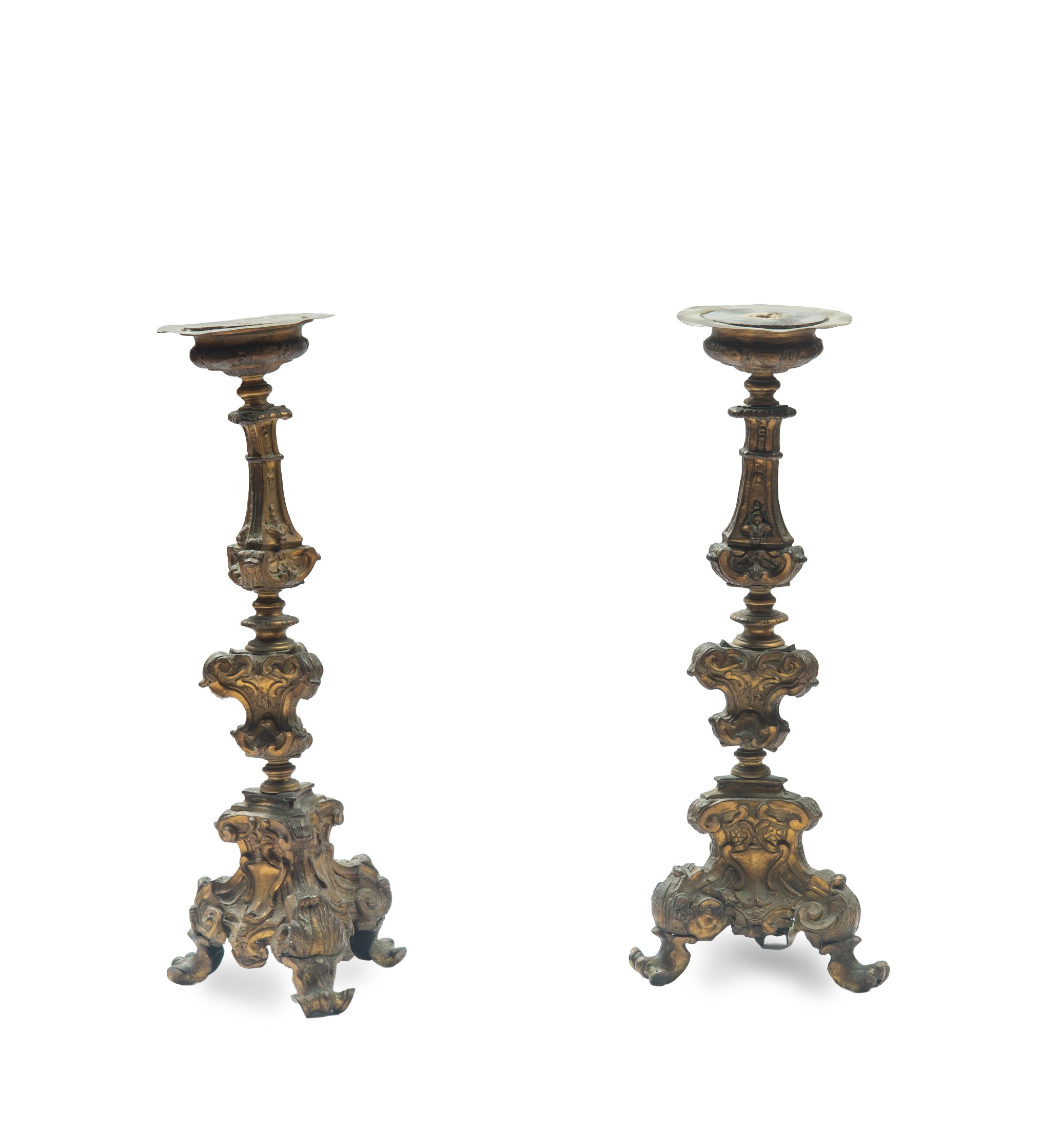 Coppia di candelabri, bronzo dorato, Roma, prima metà XVIII secolo
