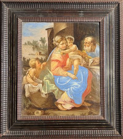 Sacra famiglia con San Giovannino, olio su vetro