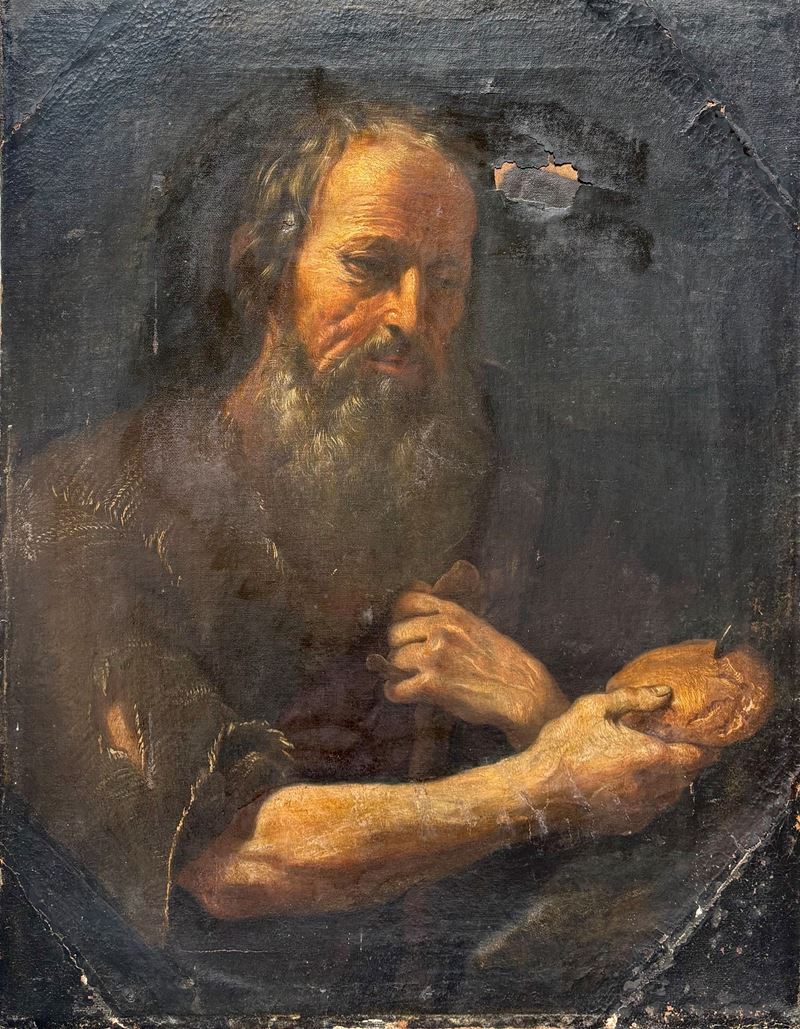 Scuola napoletana, Ritratto di mendicante, olio su tela (XVII secolo)