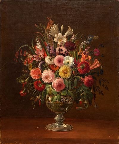 Fiori in un vaso, olio su tela (fine XIX secolo)