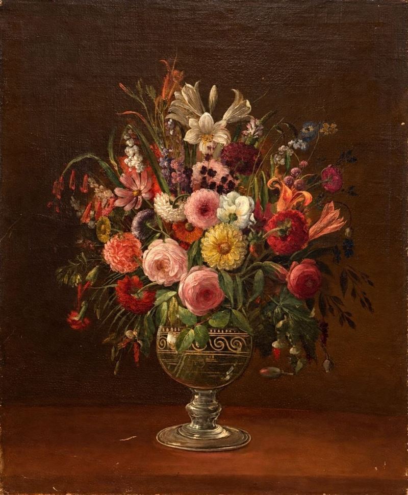Fiori in un vaso, olio su tela (fine XIX secolo)