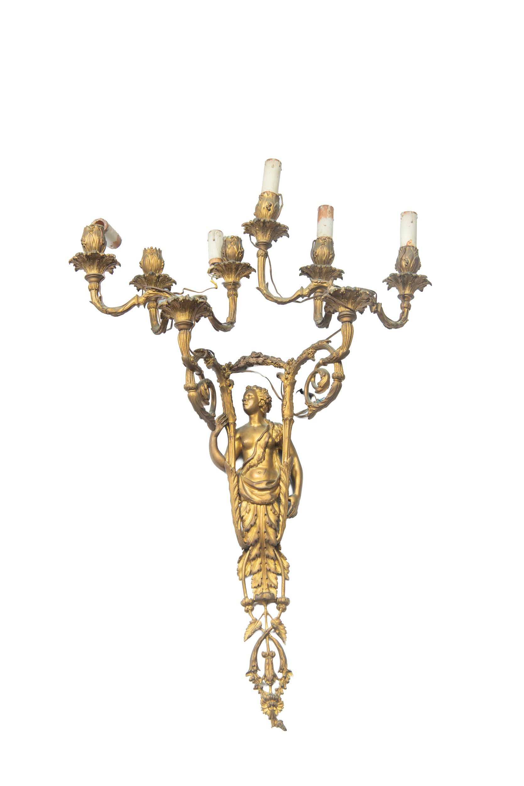 Francia, Coppia di grandi appliques in bronzo dorato cesellato