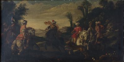 Scena di caccia, olio su tela