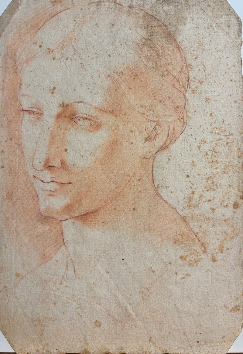 Sconosciuto, Due studi di testa di giovane e fanciulla, sanguigna su carta (recto/verso)