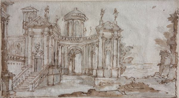 Marco Ricci - Scorcio architettonico (recto); Studio di architettura (verso)