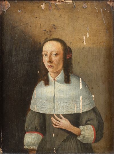 Scuola olandese del XVII secolo, Ritratto di giovane donna (olio su tavola)