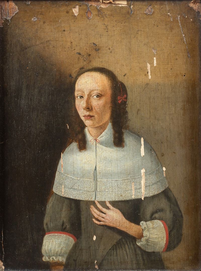 Scuola olandese del XVII secolo, Ritratto di giovane donna (olio su tavola)