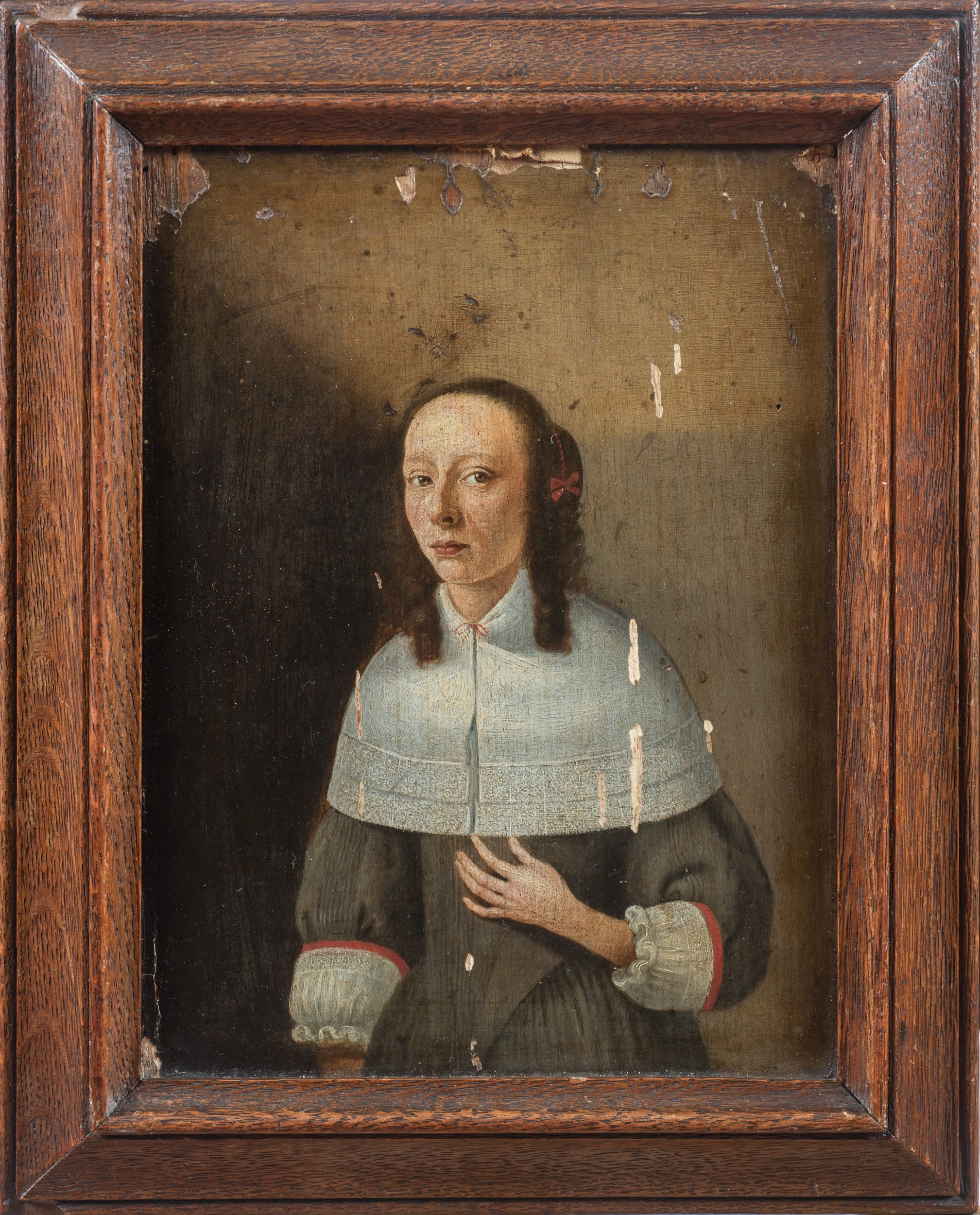 Scuola olandese del XVII secolo, Ritratto di giovane donna (olio su tavola)