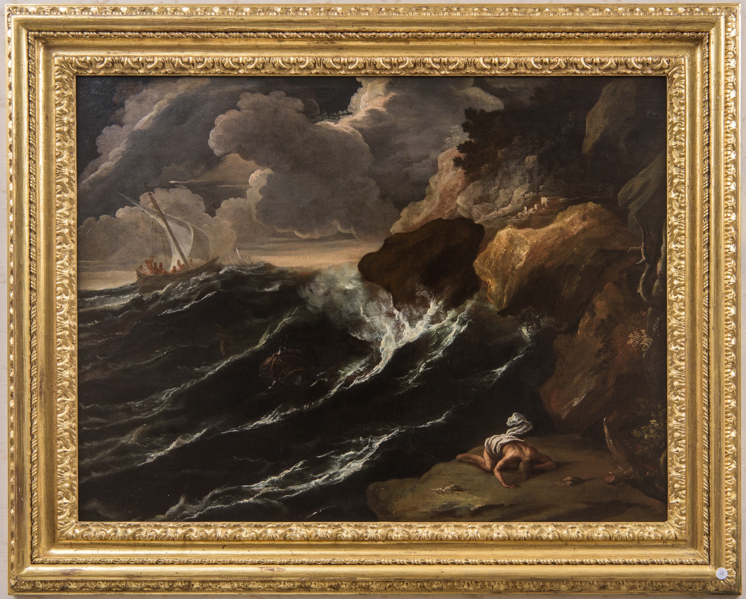 Peter Mulier Detto il Cavalier Tempesta - Tempesta marina con naufragio, olio su tela