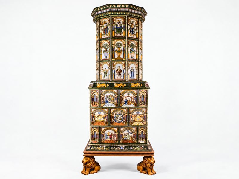 Importante Stufa in Maiolica Policroma