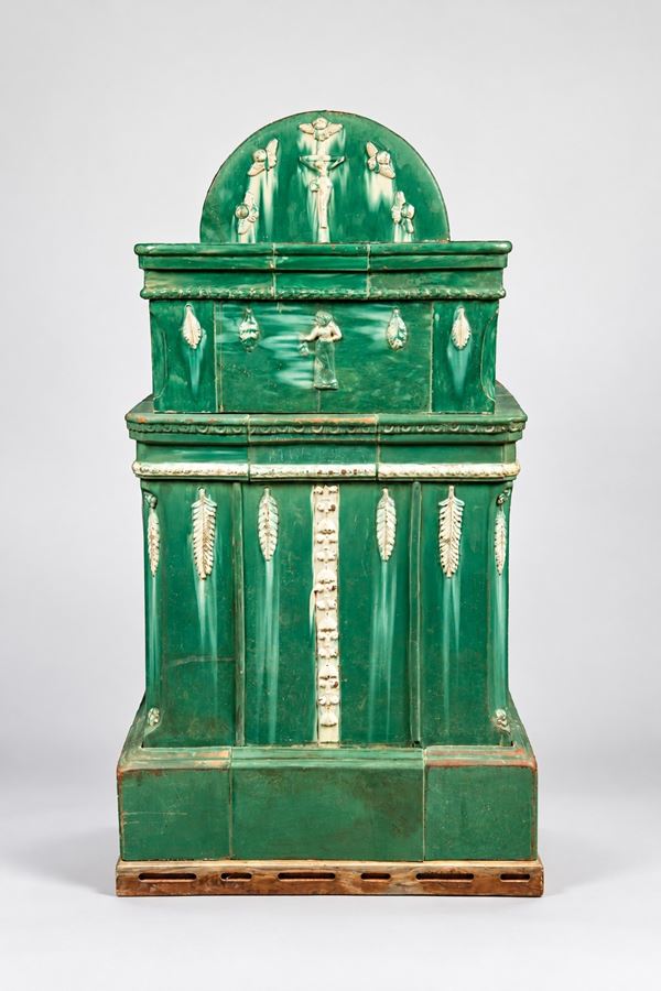 Stufa a muletto in maiolica verde