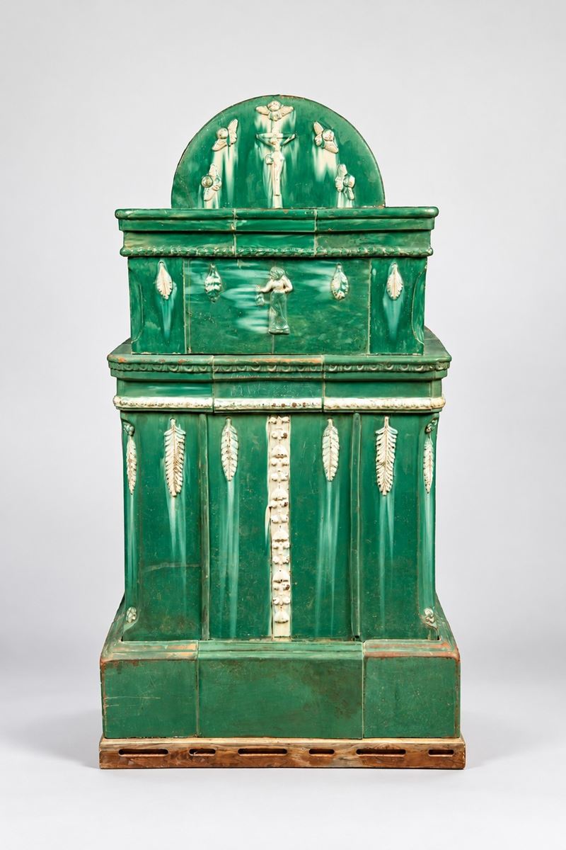 Stufa a Muletto in Maiolica Verde