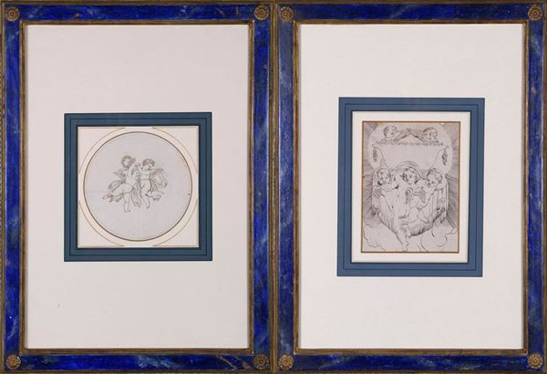 Coppia di disegni &quot;Trionfo di putti&quot;