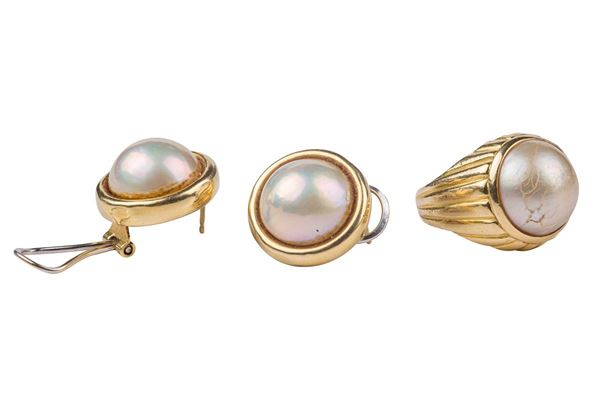 18 kt 750 yellow gold set with mabe pearls