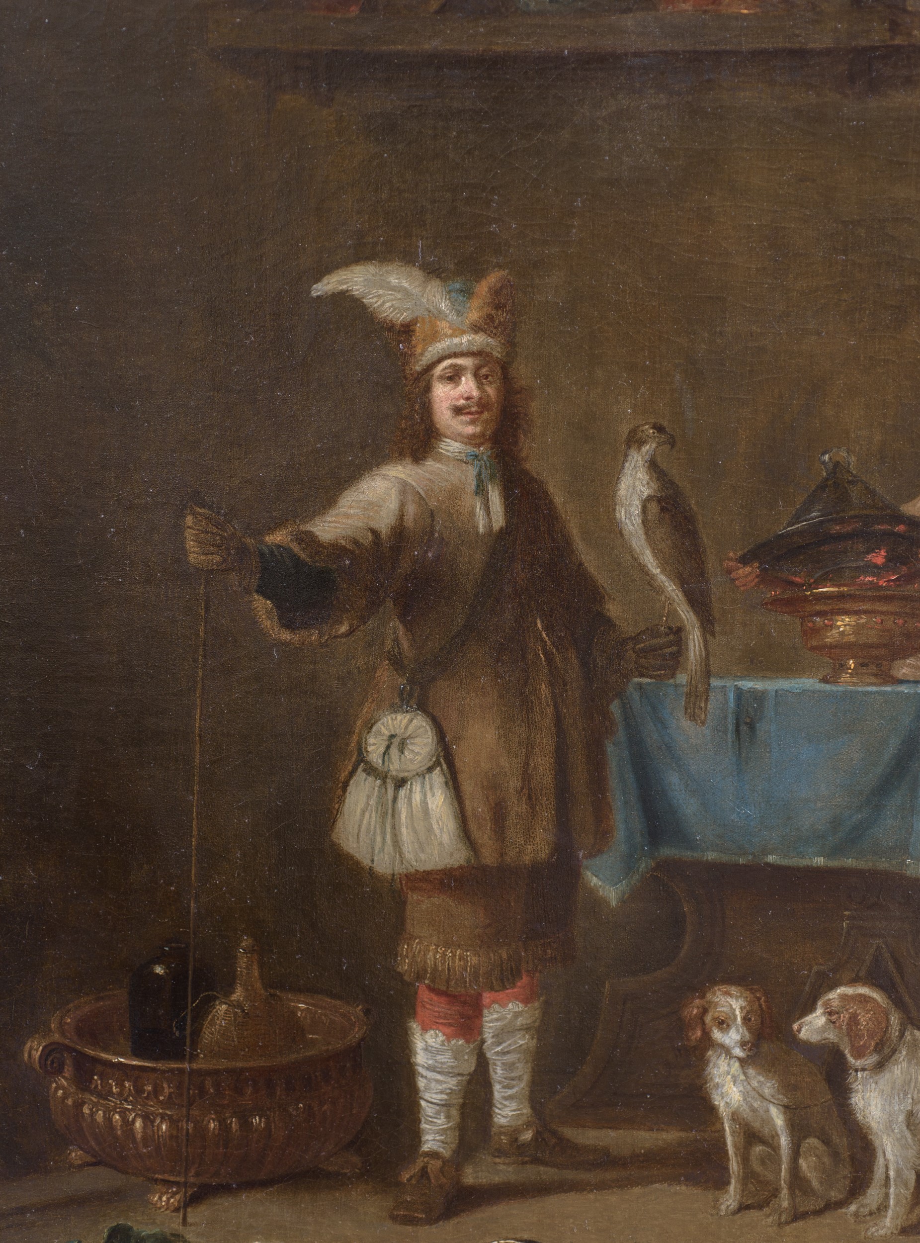 David II Teniers - L’interno di una cucina con un falconiere, olio su tela