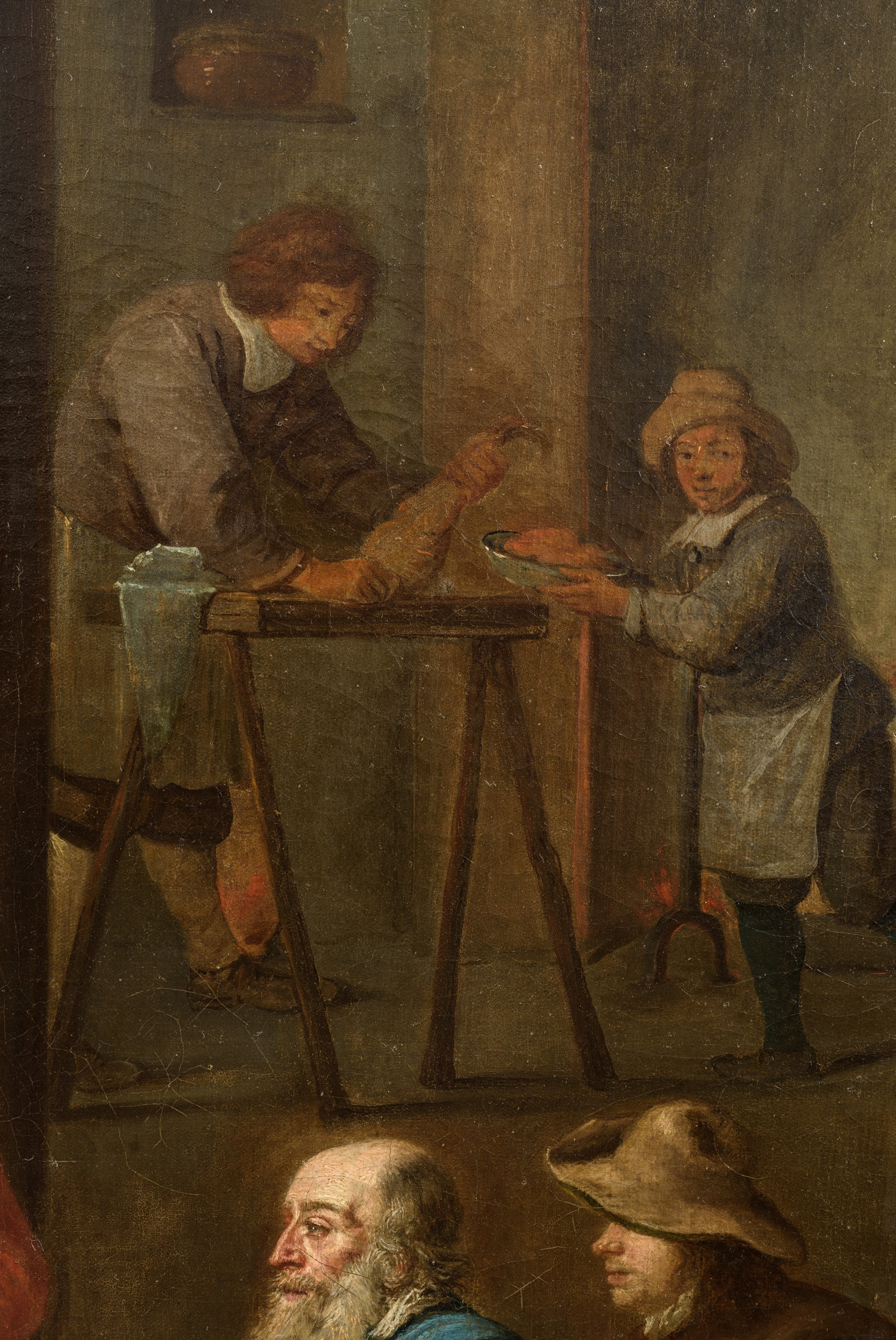 David II Teniers - L’interno di una cucina con un falconiere, olio su tela
