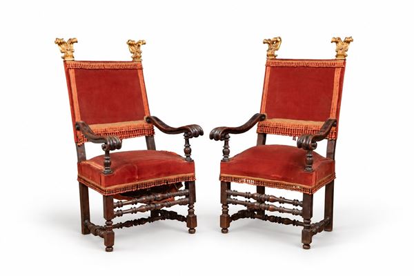 Coppia di seggioloni da parata  (Venezia, XVII secolo)  - Auction Fine Art - DAMS Casa d'Aste