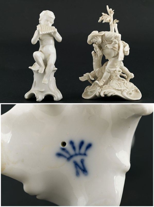 Lotto di due figure in porcellana bianca