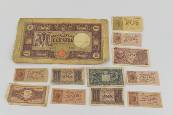 Lot of 12 paper banknotes Kingdom of Italy