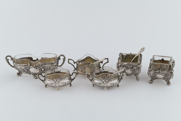 Lot of six silver salt shakers