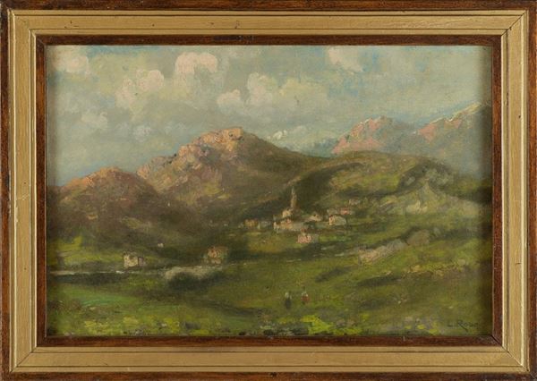 Paesaggio con villaggio di montagna