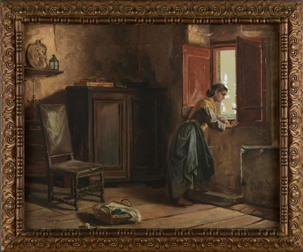 Interno con ragazza alla finestra