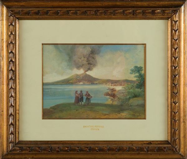 Veduta del Vesuvio con personaggi