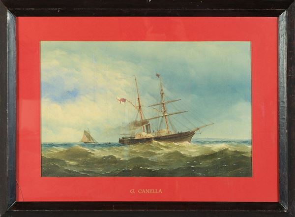 (Attr. a) Giuseppe Canella (1788-1847), Nave inglese nelle acque del mare del Nord