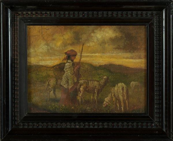 Shepherdess with sheep