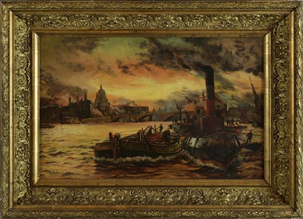 L. Balestrieri - Barges on the Seine